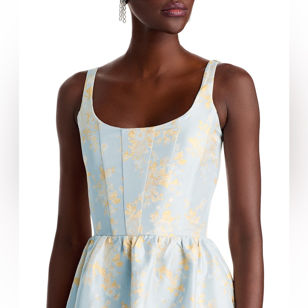 V. Chapman Avery Dress Sky Windsor Brocade Maxi Tiered Blue Gold NWT Size 8 - Picture 2 of 7